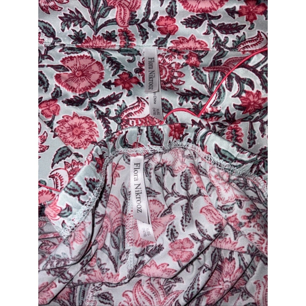 Flora Nikrooz Pajama Set Women XL Pink Green Floral Print Top & Pants Sleepwear - Picture 12 of 15